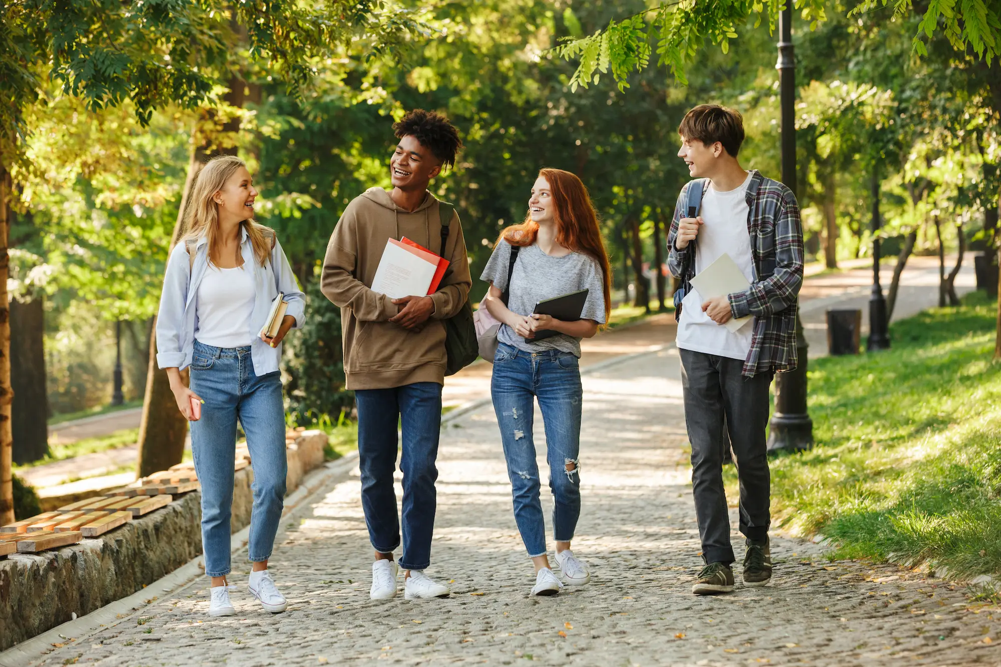 Group of students walking on campus